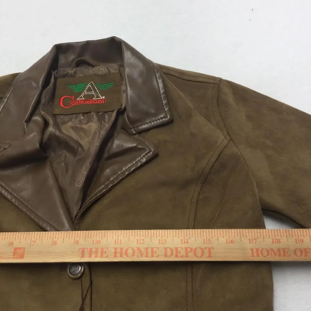 Collezioni Jacket Womens Medium Brown Faux Suede Notch Lapel Lined Blazer Italy